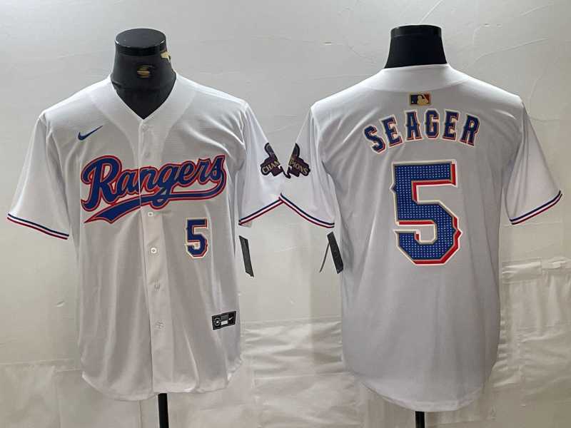 Men%27s Texas Rangers #5 Corey Seager Number White 2024 Gold Collection Limited Cool Base Jersey(1)